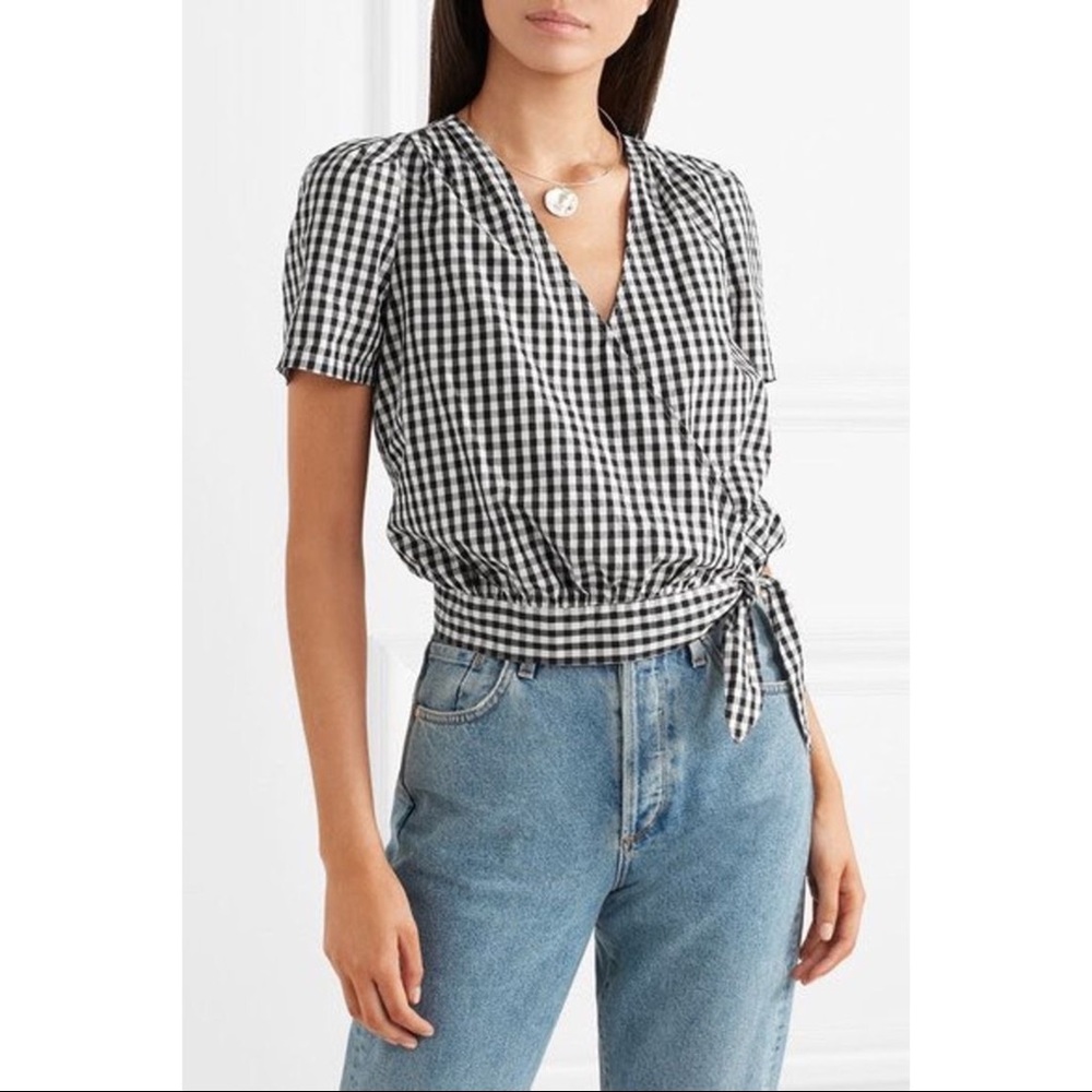 Madewell Black and White Gingham Wrap Blouse